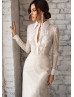 Long Sleeves Beaded Ivory Lace Wedding Dress